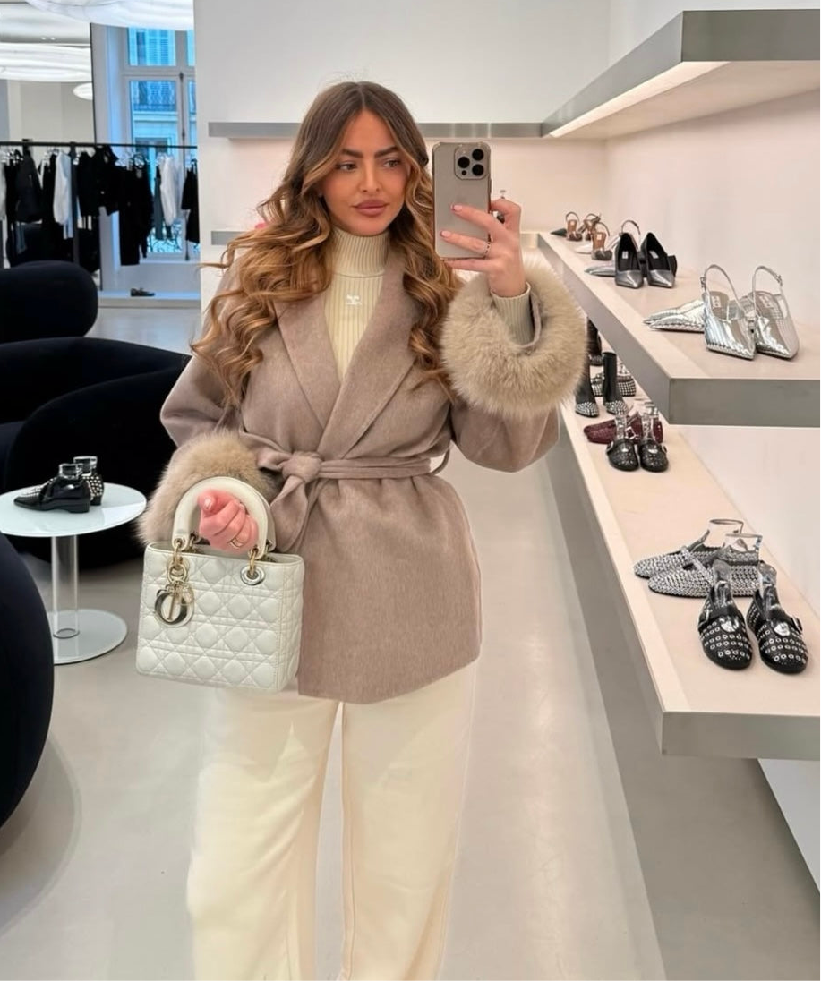 Luxe Sahara Taupe Belted Wool Coat