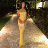 Knit Yellow Sequin Maxi Dress