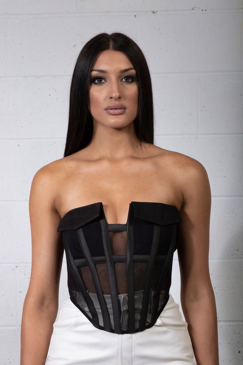 Strapless Pocket Corset - Black-  PRE ORDER